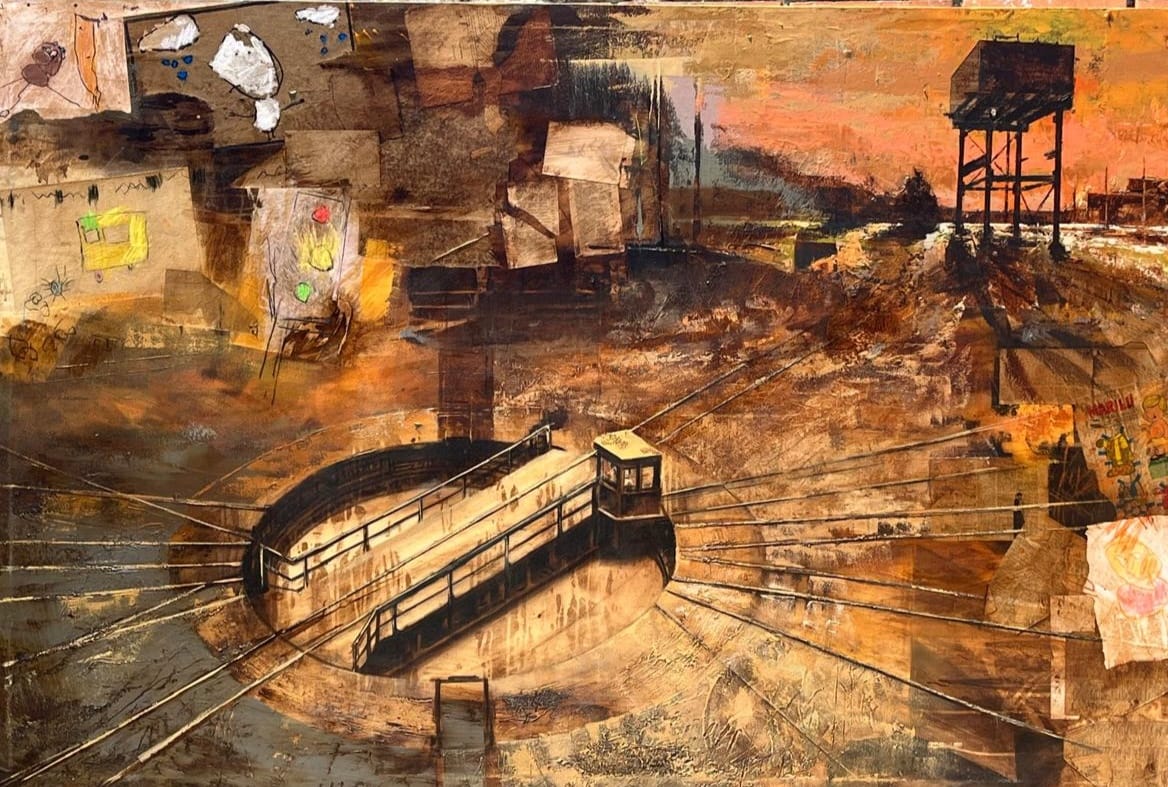 Cruce de rutas, técnica mixta sobre tela, 140x210cm2