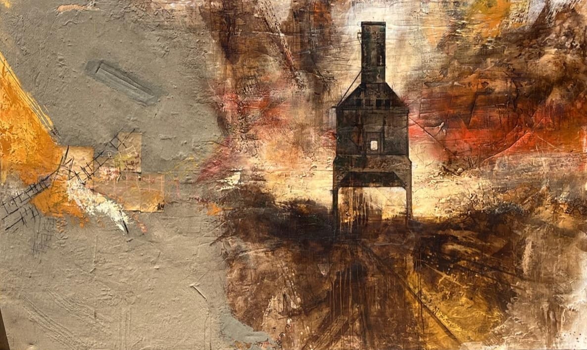 Hacia las sombras, técnica mixta sobre tela, 150x250cm3